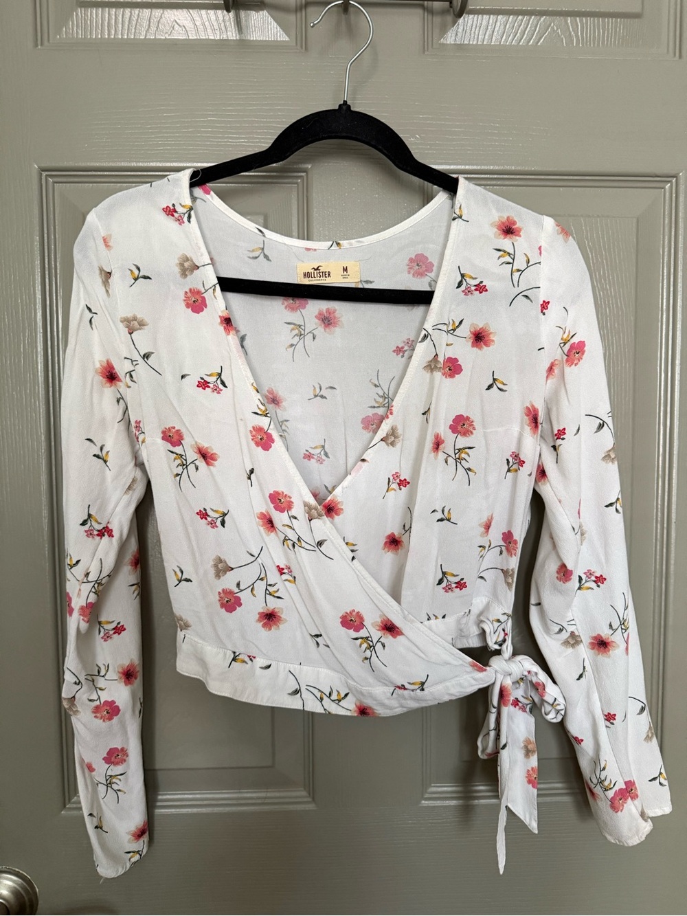 Hollister Cream Wrap Blouse with Pink Floral Print
